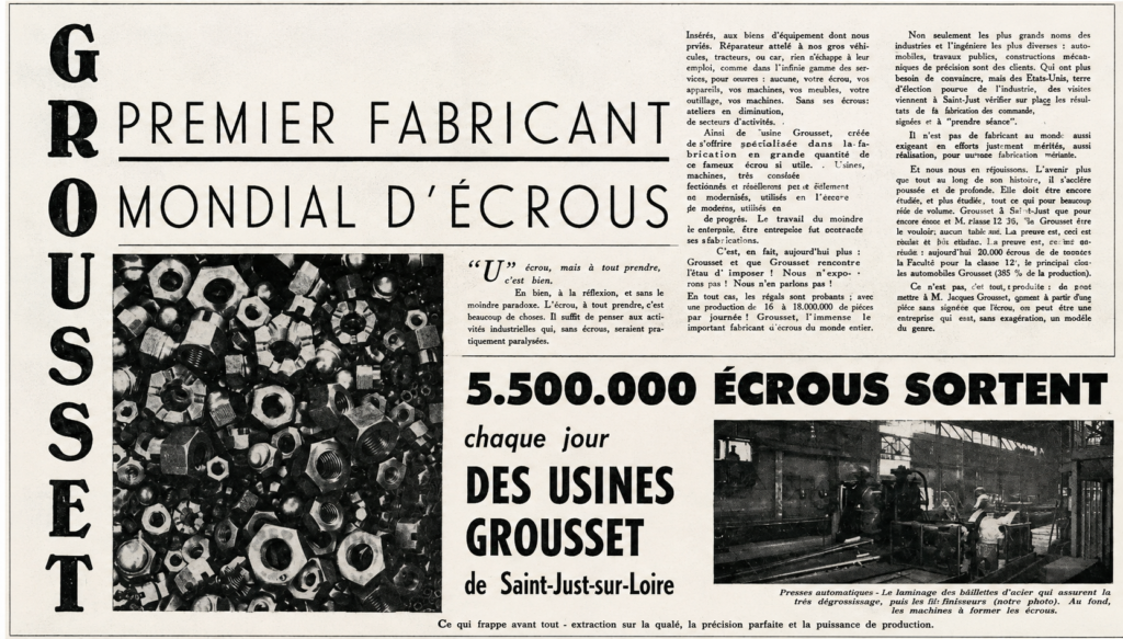 Texte sur les Établisements Grousset dans le journal l'Équipe en 1964.